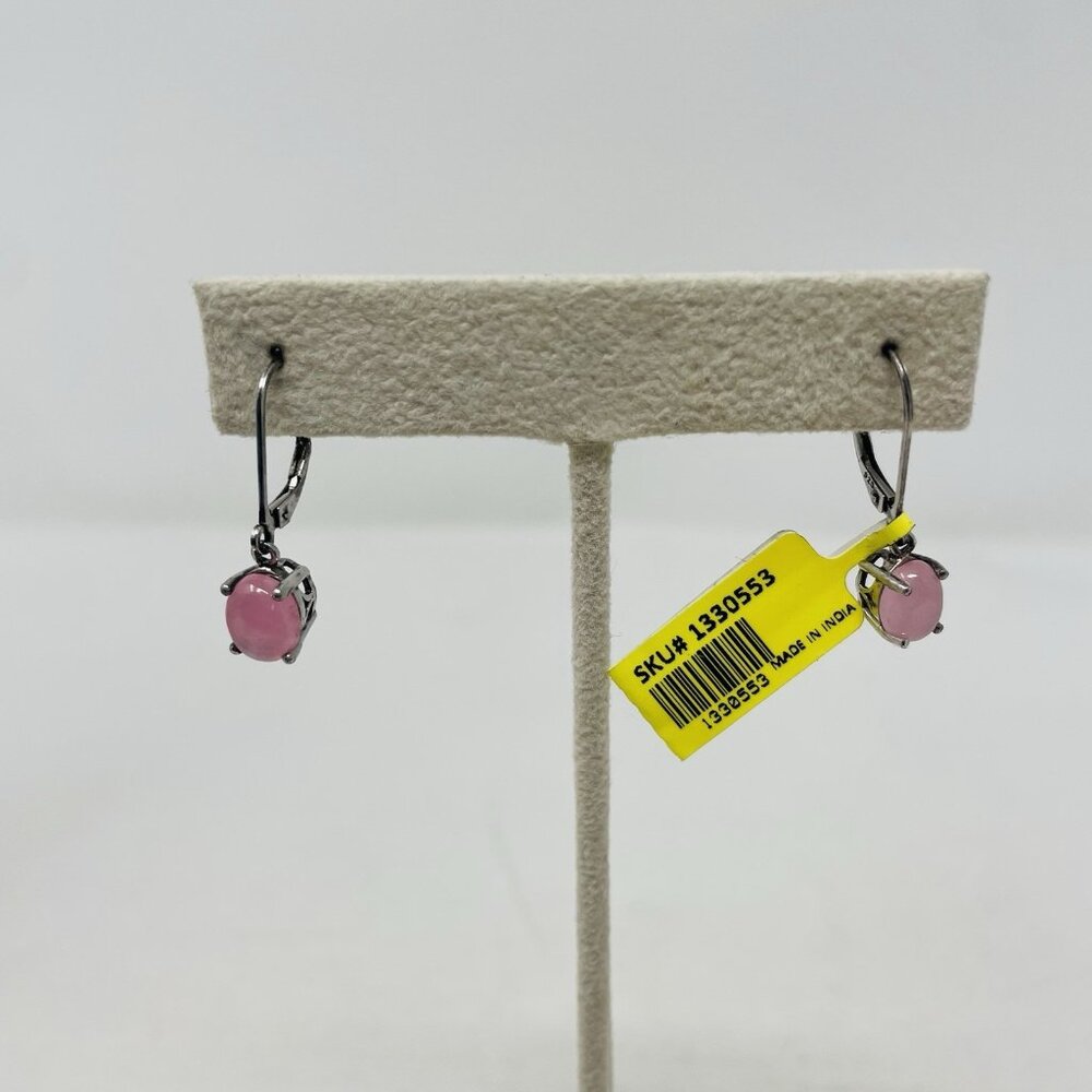 Shop LC Pink Jade Oval Lever Back Dangle Drop Earrings in Sterling Silver‎ 5257